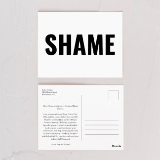 Schaamte-ansichtkaart om uw vertegenwoordigers te briefkaart