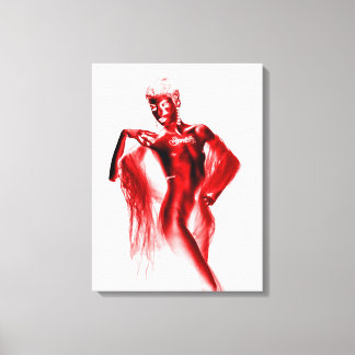 Schaamteloos model poserend met rode sluier en lic canvas afdruk