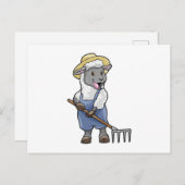 Schaap als boer met hark en hoed briefkaart (Voorkant / Achterkant)