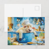 Schaap als kok in pot in keuken feestdagenkaart (Voorkant / Achterkant)