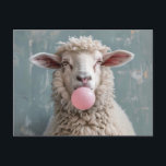 Schaap blazen Roze Bubble Gum Bubble Briefkaart<br><div class="desc">Een schattig schaap die een bubbel met roze bellengom blaast AI produceerde kunst</div>