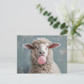 Schaap blazen Roze Bubble Gum Bubble Briefkaart (Staand voorkant)