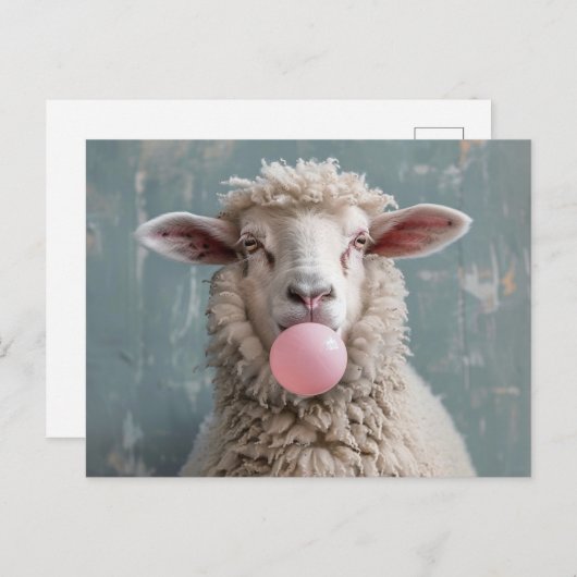 Schaap blazen Roze Bubble Gum Bubble Briefkaart (Voorkant / Achterkant)