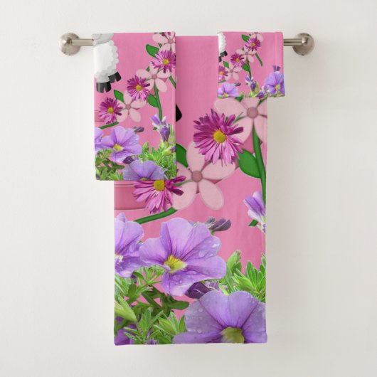 Schaap Bloemen Roze Handen Badkamer Handdoek Sets (Insitu)