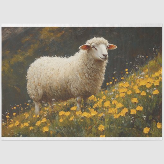 Schaap Buttercup Bloemen Schilderij Decoupage Tissuepapier (Voorkant)