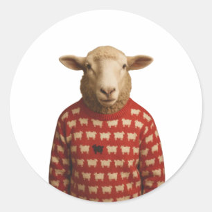 Schaap draagt zwarte schapen trui ronde sticker