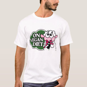 Schaap eet bloem en zegt “Op veganistisch dieet” T-shirt