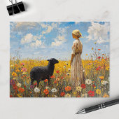 Schaap en herderin met wilde bloemen briefkaart