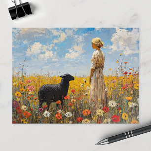 Schaap en herderin met wilde bloemen briefkaart