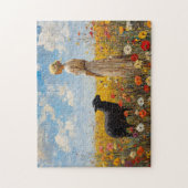 Schaap en herderin met wilde bloemen legpuzzel (Verticaal)