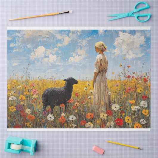 Schaap en herderin met Wildflowers Decoupage Tissuepapier (Craft)