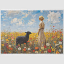 Schaap en herderin met Wildflowers Decoupage