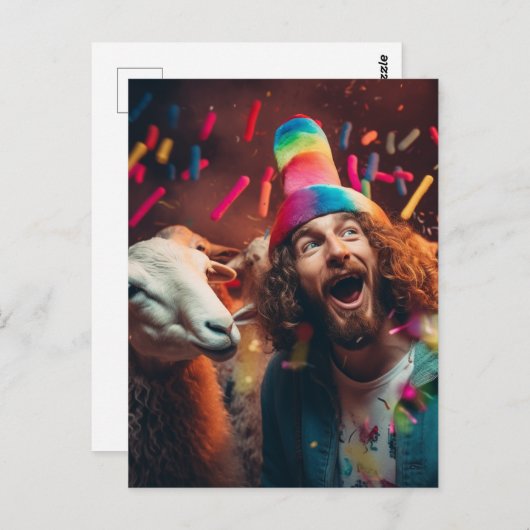 Schaap en Jezus op een grappig kleurrijk verjaarda Briefkaart (Voorkant / Achterkant)