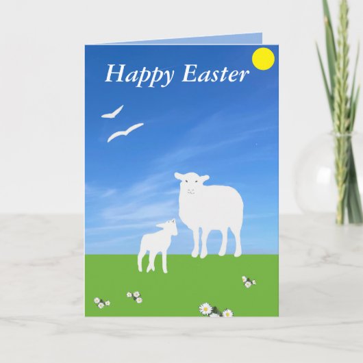 Schaap en lam bewerkbare Pasen Feestdagen Kaart (Voorkant)