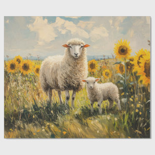 Schaap en Lam Zonnebloem Veld Decoupage Cadeaupapier