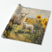 Schaap en Lam Zonnebloem Veld Decoupage Cadeaupapier (Uitgerold)