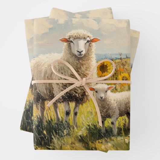 Schaap en Lam Zonnebloem Veld Decoupage Inpakpapier Vel (In situ)
