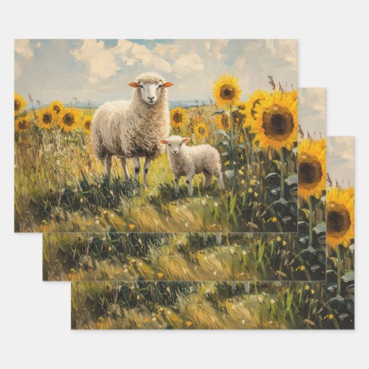 Schaap en Lam Zonnebloem Veld Decoupage Inpakpapier Vel (Set)