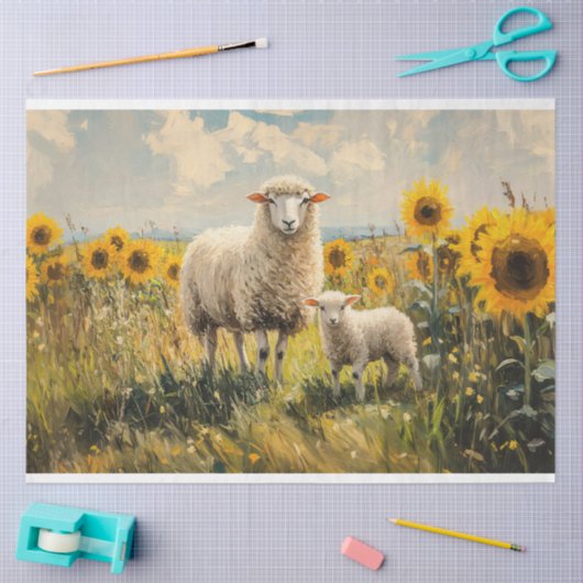 Schaap en Lam Zonnebloem Veld Decoupage Tissuepapier (Craft)