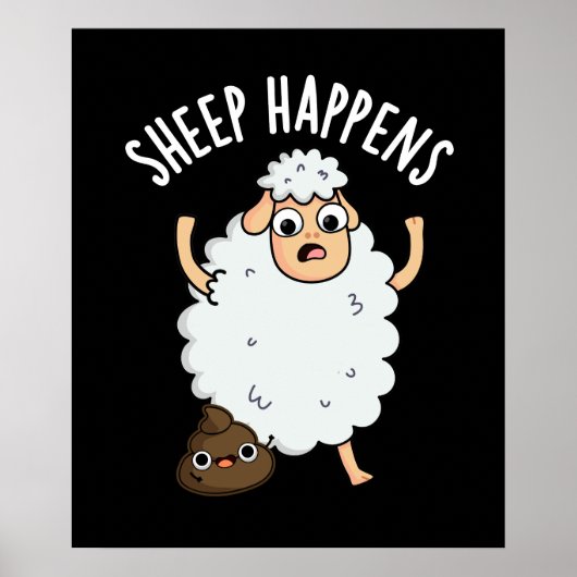 Schaap Gebeurt Grappige Poep Pun Donkere BG Poster (Voorkant)