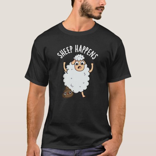 Schaap Gebeurt Grappige Poep Pun Donkere BG T-shirt (Voorkant)