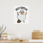 Schaap Gebeurt Grappige Poep Pun Poster (Keuken)