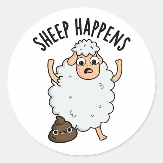 Schaap Gebeurt Grappige Poep Pun Ronde Sticker (Voorkant)