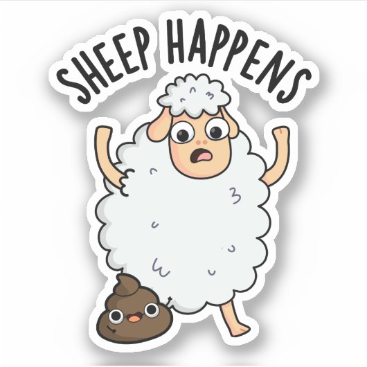 Schaap Gebeurt Grappige Poep Pun Sticker (Voorkant)