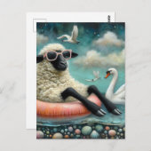 Schaap geniet Drijven in een meer met zwanen Briefkaart (Voorkant / Achterkant)