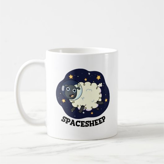 Schaap grappige astronaut woordspeling in de ruimt koffiemok (Links)