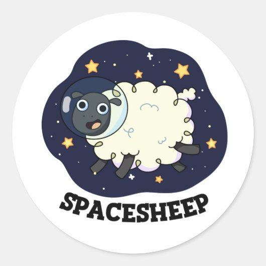 Schaap grappige astronaut woordspeling in de ruimt ronde sticker (Voorkant)