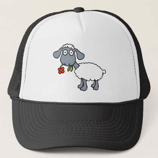 Schaap Grijs Wit Lam Rode Bloem Trucker Pet (Voorkant)