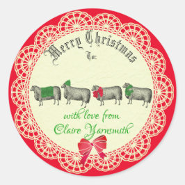 Schaap handgemaakt breien haakwerk Kerst sticker