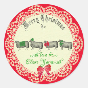 Schaap handgemaakt breien haakwerk Kerst sticker