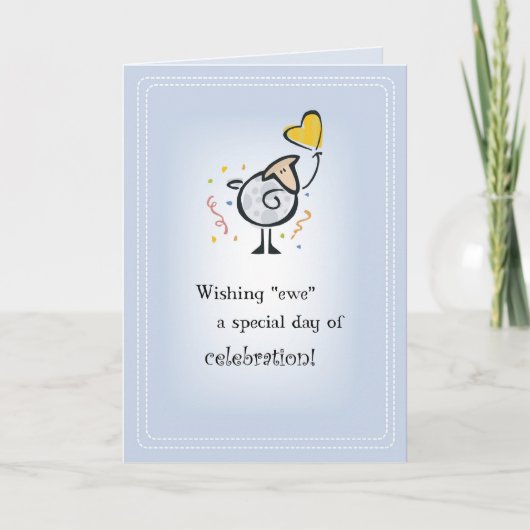 Schaap hart ballon verjaardag kaart (Voorkant)