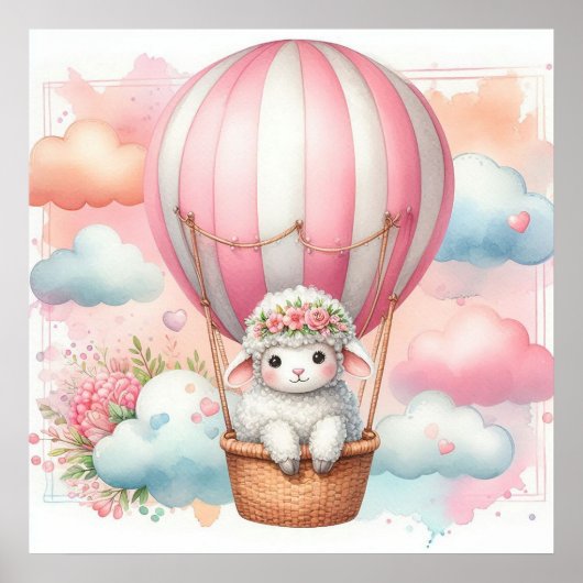 Schaap Heet Luchtballon Meisje Poster (Voorkant)