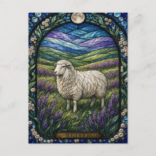 Schaap, Heidebloei Gebrandschilderd Glas Briefkaart