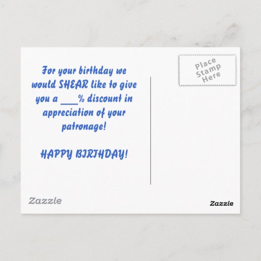 Schaap: Het is tijd om weer geschoren te worden! Briefkaart (Achterkant)