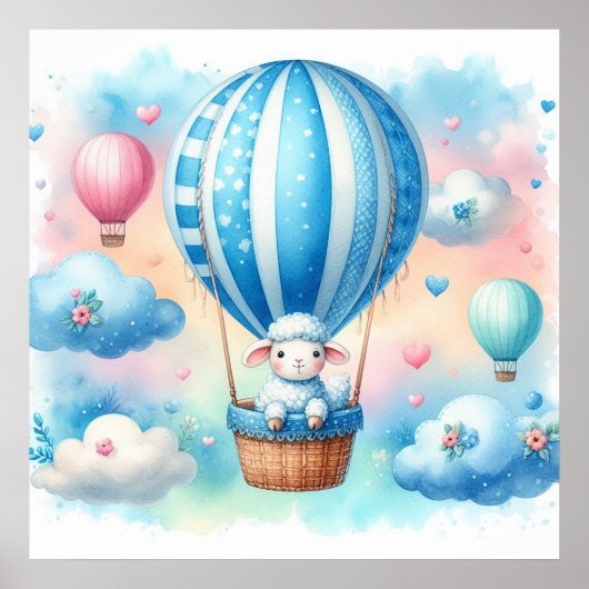 Schaap Hete Luchtballon Jongen Poster (Voorkant)