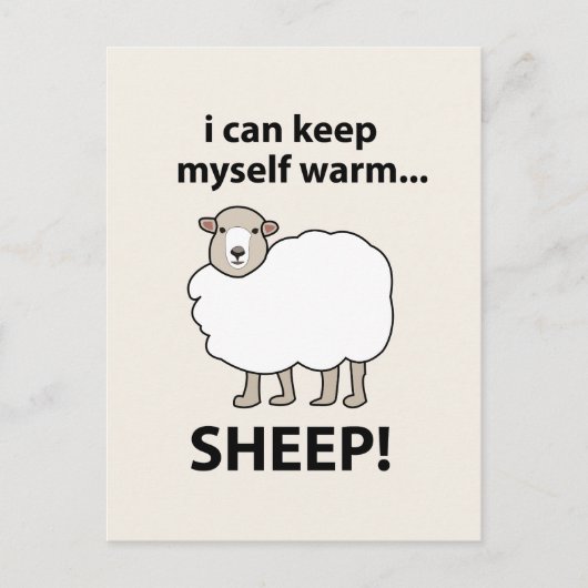 Schaap, ik kan mezelf warme schapen houden briefkaart (Voorkant)