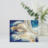 Schaap in astronaut pak zwevend in de ruimte feestdagenkaart (Staand voorkant)