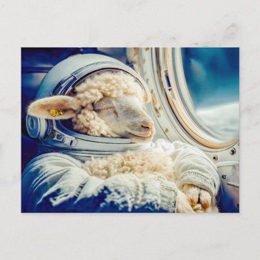 Schaap in astronaut pak zwevend in de ruimte feestdagenkaart (Voorkant)