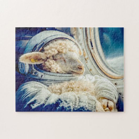 Schaap in astronautenpak zwevend in de ruimte legpuzzel (Horizontaal)