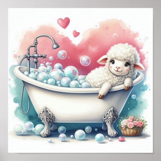 Schaap in badschuim poster (Voorkant)