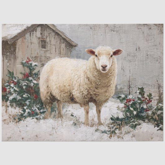 Schaap in besneeuwd winters landschap tissuepapier (Voorkant)