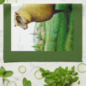  schaap in groene grasweide schilderen theedoek (Gevouwen)