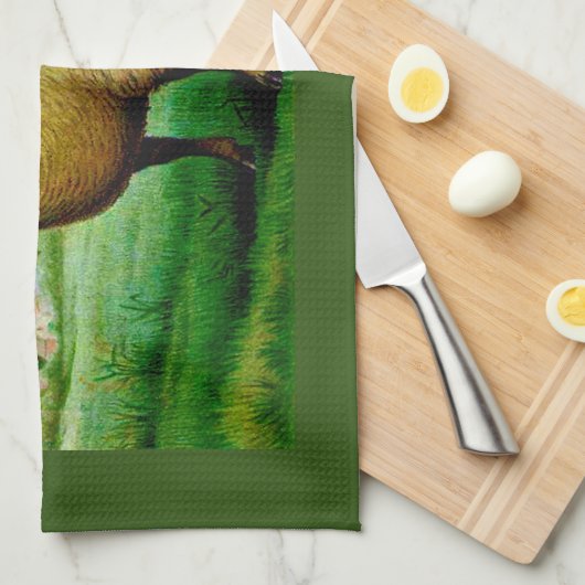  schaap in groene grasweide schilderen theedoek (Quarter Fold)