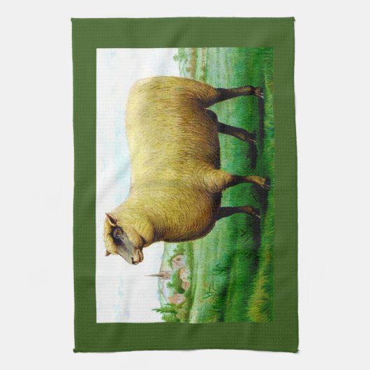  schaap in groene grasweide schilderen theedoek (Verticaal)