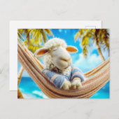 Schaap in hangmat onder palmboom feestdagenkaart (Voorkant / Achterkant)