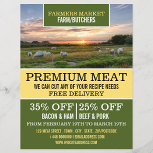 Schaap in het veld, boer & slager adverteren flyer